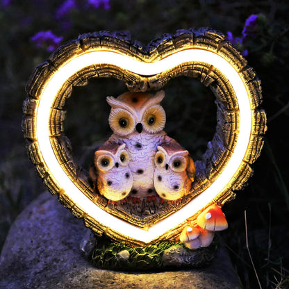 xxoasis Solar Owl Garden Statue, Outdoor Waterproof Handmade Resin Statue Solar LED Lights, Warm Owl Family Decoration, Suitable for Roads, Yards, lawns