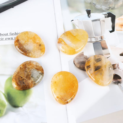 Artistone Citrine Crystal Thumb Worry Stone Hand Carved Healing Crystal Pocket Palm Stone for Meditation Reiki,Water Drop Shaped