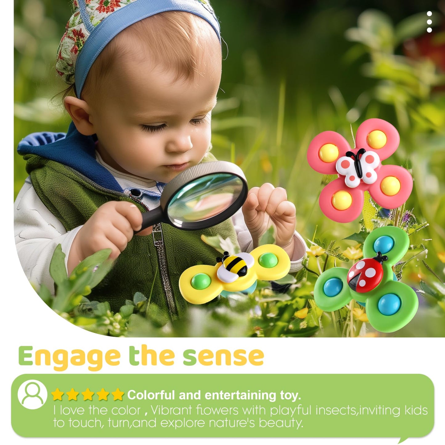 ALASOU 6 PCS Suction Cup Rotating Toys(3 Farm+3 Star) for Infant and Toddlers