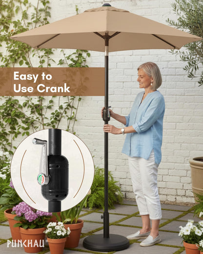 Punchau 6 Ft Outdoor Patio Umbrella, Easy Open/Close Crank and Push Button Tilt Adjustment, 6 Foot, Small Patio Sand Market Umbrellas for Outdoor