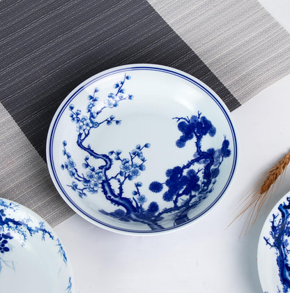 KAMMAK Decorative Plates for Display, White and Blue Ceramic Plate Decor with Stand, Handmade Art Porcelain Ornament for Table, Living Room, Kitchen, Office, Perfect 8in Chinese Style Dish Gift（954N）