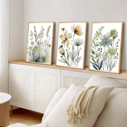 tgguytiy Sage Green Botanical Posters Set of 3 – Boho Floral Wall Art Prints, Minimalist Flower Artwork for Bedroom, Bathroom, Living Room, Aesthetic Plant Pictures Home Decor 24x16 Inch Unframed