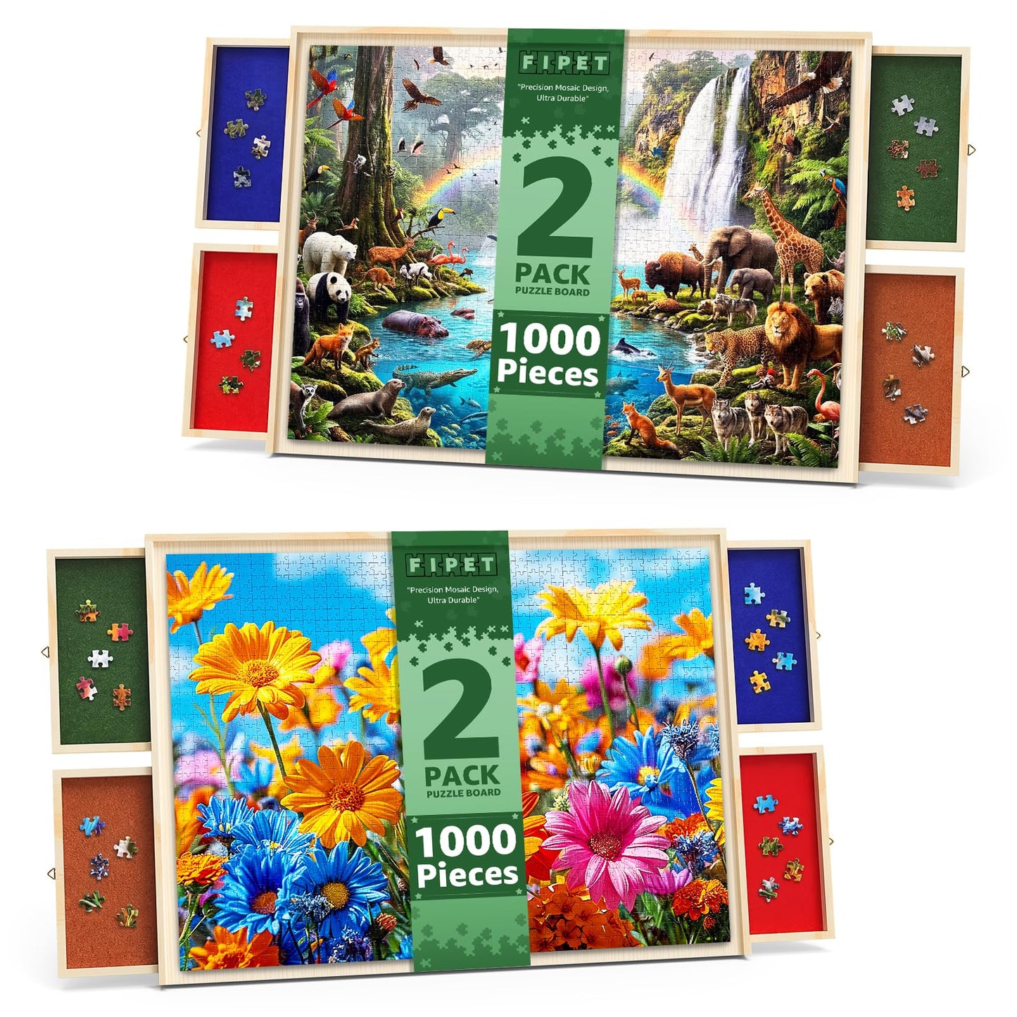 2 Pack 1000 Piece Rotating Puzzle Board with Drawers and Cover - Portable Jigsaw Puzzle Board Lightweight Puzzle Tray for Adults & Families Home Entertainment - 30" X 22"