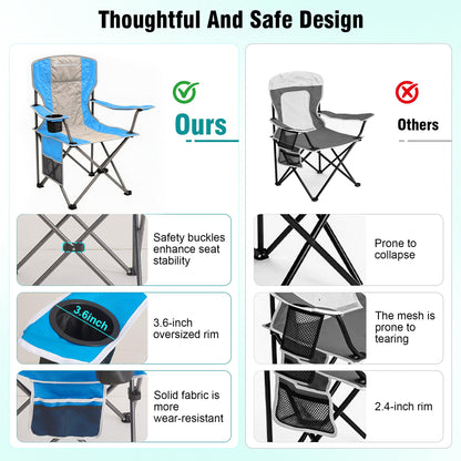 DIAMONDFORGE High Back Camping Chair for Adult, Portable Folding Camp Chair, Outdoor Camping Chair with Wide Cup Holder, Side Pocket for Hiking Fishing Sports, Blue Grey (2 Pack)