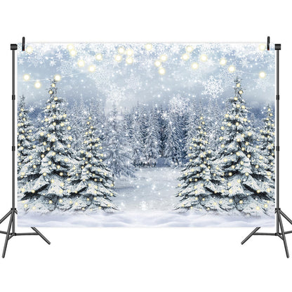 Winter Forest Photography Backdrop Glitter Snowy Pine Tree Scene Background Christmas Xmas Holiday Happy New Year Holiday Party Decoration Banner (7X5FT(82x59inch))