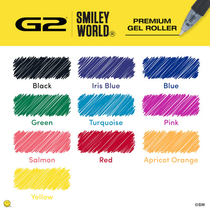 PILOT, G2 Premium Gel Roller Pens, G2 SmileyWorld Collection, Write Happier, 10 Pack Pouch, Fine Point 0.7 mm, Assorted