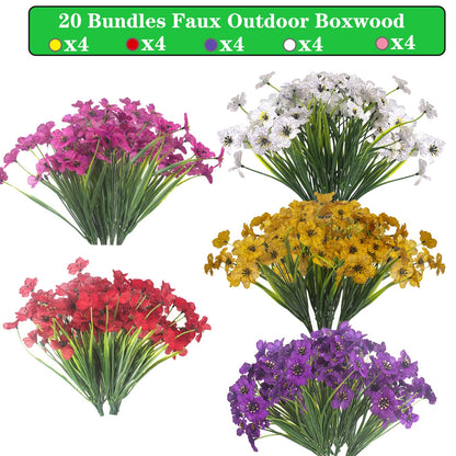 Grunyia 20 Bundles Artificial Flowers, Outdoor Indoor UV Resistant Fake Flowers No Fade Faux Plastic Plants Garden Porch Window Box Decoration