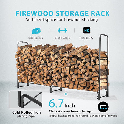 VIVOHOME 6ft Heavy Duty Indoor Outdoor Firewood Storage Log Rack with Cover Combo Set Black