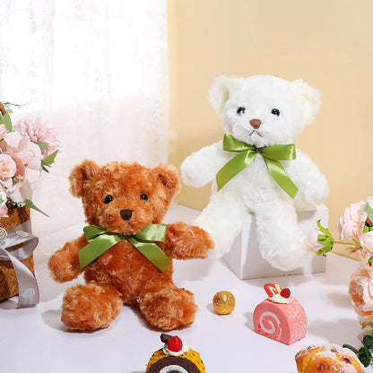 Hungdao 36 Pcs Plush Bears Bulk 10 Inch Bears with Bow Cute White and Light Brown Stuffed Animals Small Soft Plush Toys Gifts for Birthday Graduation Wedding Baby Shower Party Favors