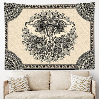 AACKart Mandala Elephant Wall Tapestry, Bohemian Hippie Boho Trippy Indie Aesthetic Home Tapestry, Black Yoga Mystic Vintage Wall Hanging for Bedroom Living Rooms College Dorm Studios-59x51 Inches