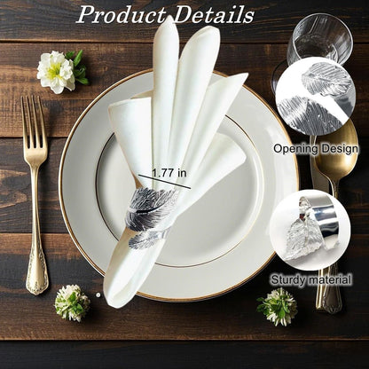 Silver Napkin Rings Set of 12,Shiny Metal Leaf Napkin Ring Silver Napkin Holder for Table Setting Decor,Stylish Rings Fit Holiday Dinner Thanksgiving Christmas Party Decoration Mgrlfbl(Leaves 12)