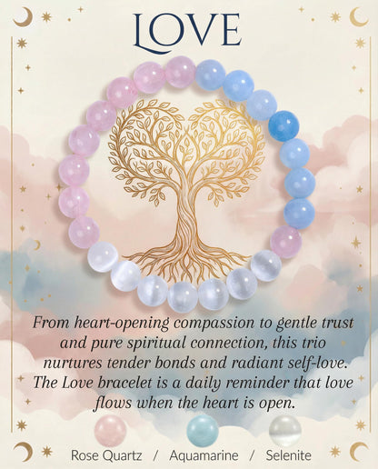 Bivei Love Bracelet, Strength Crystal Healing Bracelet 8MM with Rose Quartz & Aquamarine & Selenite - Spiritual Stretch Beaded Jewelry for Women Men Gift