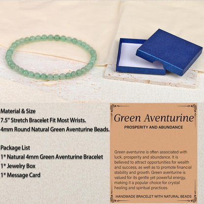 LPBeads Handmade Natural Gemstone Stretch Elastic 4mm Green Aventurine Bracelet Healing Crystal Round Stone Beads Jewelry Gifts for Women Men