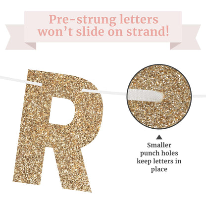 Pre-strung Let's Party But Only Till 9 PM Banner - No DIY - Gold Glitter Funny Birthday Banner for Men & Women - Pre-strung on 8 ft Strands - Gold Party Decorations & Decor. Did We Mention No DIY