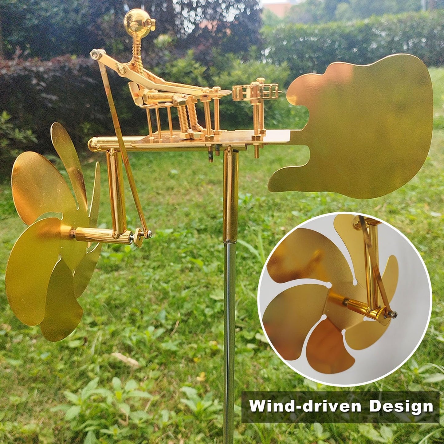 Garden Rock Band Windmill,Metal Drummer Player Windmill–Wind Powered Yard Art Sculpture, Garden Decor for Lawn, Patio, or Courtyard–Outdoor Percussionist Figurine Gift(Drummer)