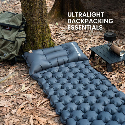 ONETIGRIS Blackcrystal Sleeping Pad, Ultralight Camping Sleeping Pad with Pillow Built-in Foot Pump Inflatable Sleeping Mat Compact for Camping Backpacking Hiking Traveling Tent