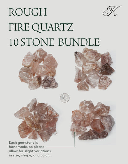 KALIFANO Rough Fire Quartz 10 Stone Bulk Bundle with Healing & Calming Effects - AAA High Energy Raw Cuarzo De Fuego - Reiki Crystal Used for Rock Tumbling and Lapidary (Family Owned and Operated)