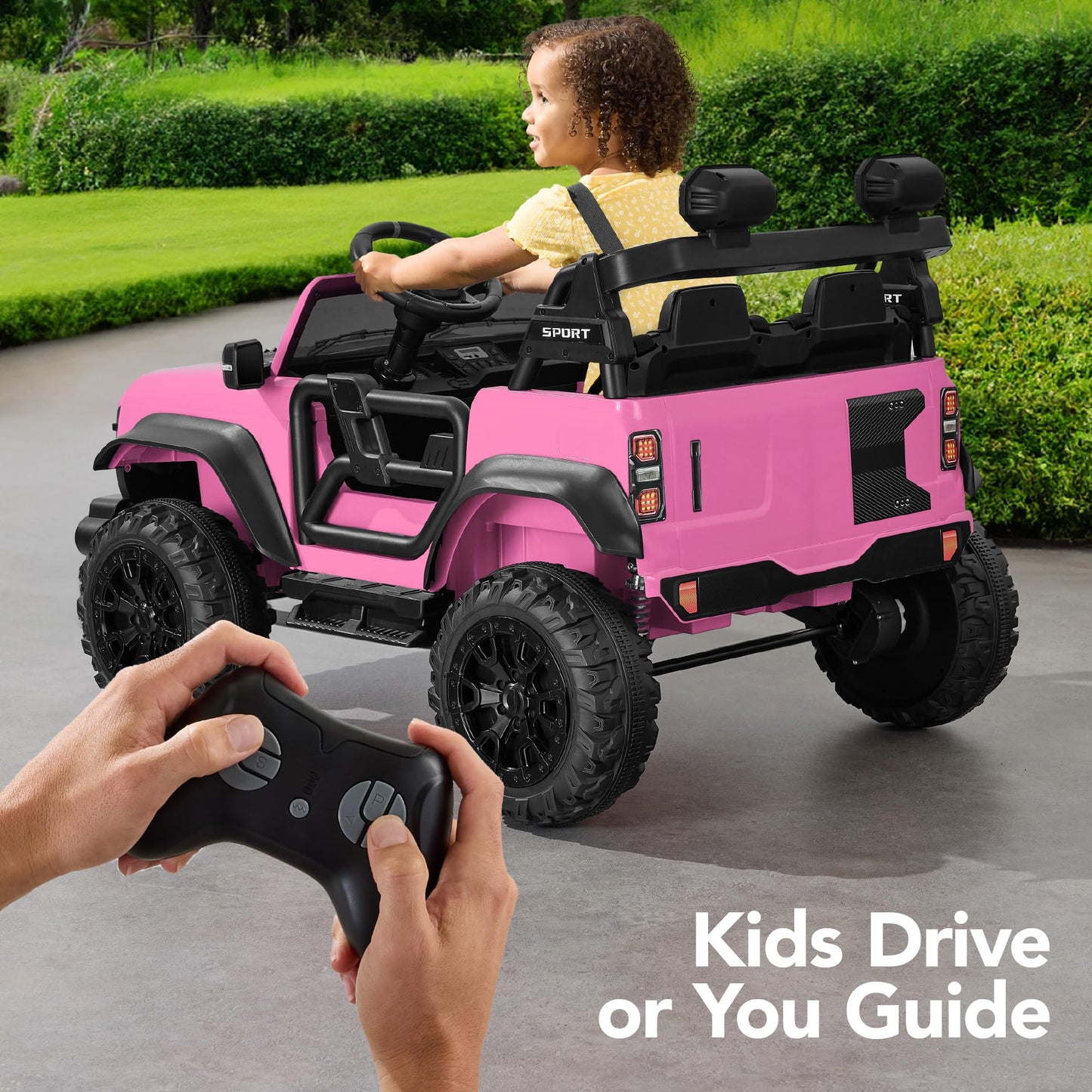 Best Choice Products Kids 24V 2-Seater Electric Ride On Car Truck w/ 132lb Weight Capacity, Parent Control, Bluetooth, LED Lights - Pink