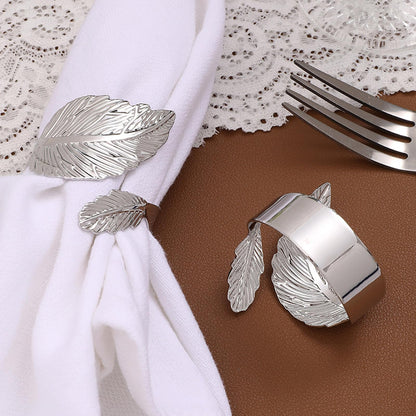Silver Napkin Rings Set of 12,Shiny Metal Leaf Napkin Ring Silver Napkin Holder for Table Setting Decor,Stylish Rings Fit Holiday Dinner Thanksgiving Christmas Party Decoration Mgrlfbl(Leaves 12)