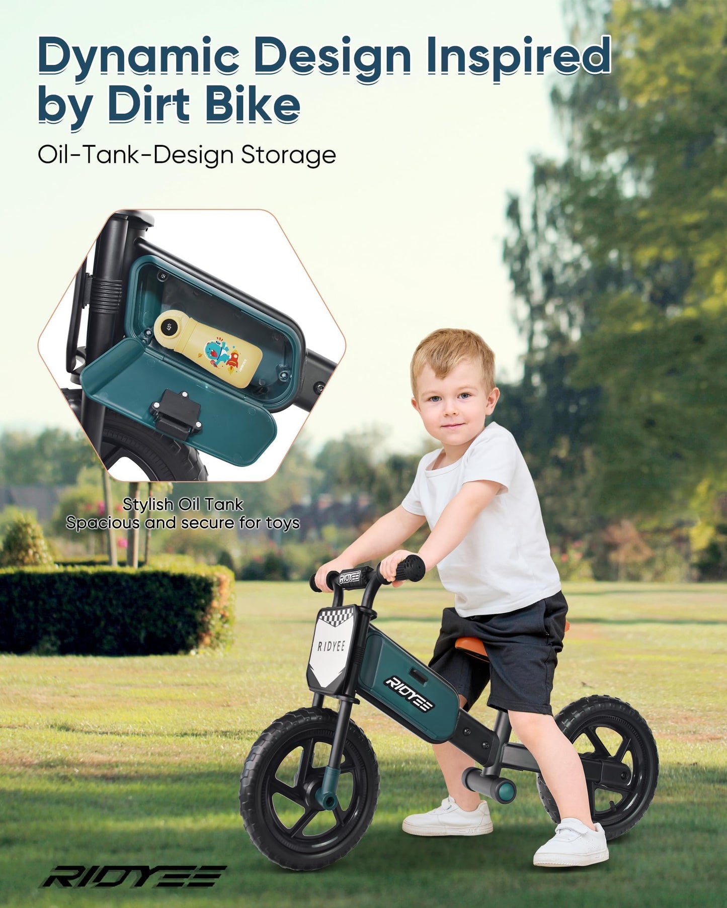 RIDYEE Toddler Balance Bike 2 Year Old, Kids Balance Bike for 2 to 5 Year with Tool-Free Adjustment, Limited Steering, Footrest, Custom Name Plate with Stickers, Gift Bike for 2-3 Boys, Green