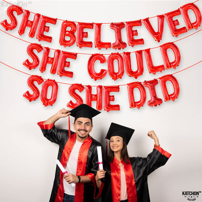Red She Believed She Could So She Did Balloons - 16 Inch | Congrats Balloon for Congratulations Decorations | Graduation Balloon for Graduation Decorations 2026, Congrats Grad Decorations, KatchOn