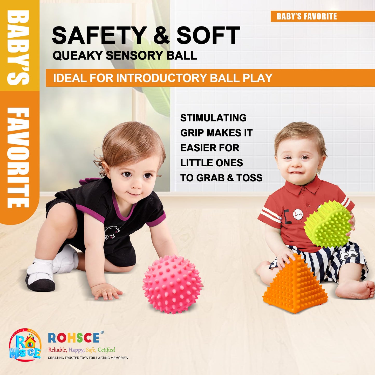 Sensory Rattle Balls Textured—Baby Teething Sensory Montessori Toys, Soft chew with rattles, Wheat Straw Travel 6-12M + Baby Sensory Balls—Textured Geometric Shapes, Spiky Squeeze Bath Gifts.