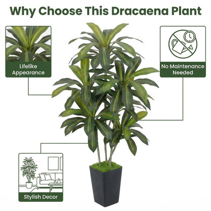 Artificial Dracaena Tree 6FT, Fake Tree with Black Tall Planter - Faux Yucca Tall Fake Floor Plant in Pot - Artificial Plant for Home Office Living Room Decor Indoor