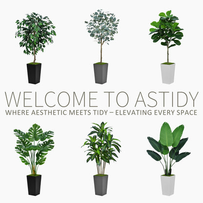 ASTIDY Artificial Dracaena Tree 5FT - Faux Tree with Gray Tall Planter - Fake Tropical Yucca Floor Plant in Pot - Artificial Silk Tree for Home Office Living Room Decor Indoor