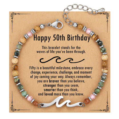 TONY & SANDY 50th Birthday Gift for Her, Wave Bracelet for Women Jewelry, 50th Birthday Decorations for Woman, Unique 50 Year Old Bday Gifts for Woman, Best Friend, Daughter, Wife, Sister