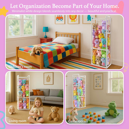 Zoxkoy Stuffed Animal Zoo for Bedroom - Holds 150+ Plushies | 45lb Load Heavy Duty Toy Storage | 10-Min Tool-Free Setup - 95% Space Saved Organizer for Nursery Playroom - Say Goodbye to Floor Mess