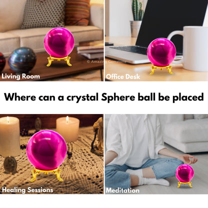 Amazing Gemstone Pink Onyx Crystal Ball with Stand - 2 Inches Crystal Sphere Meditation Balls for Witchcraft and Decorative Balls
