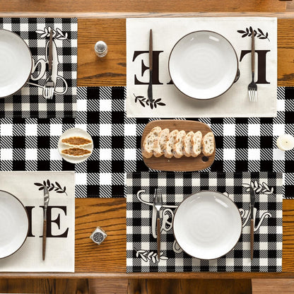 Artoid Mode Love Family Together Home Buffalo Plaid Placemats for Dining Table, 12 x 18 Inch Holiday Vintage Thanksgiving Washable Table Mat Set of 4