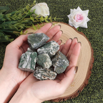 1Lb Moss Agate Rocks Raw Crystals and Healing Stones for Jewelry Making, Healing, Meditation, Sculpture, Lapidary, Polishing, Reiki Crytsal