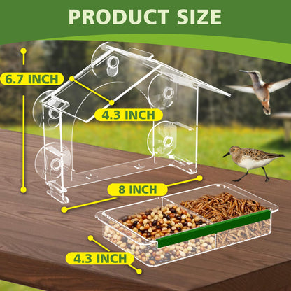 Window Bird Feeder with 5 Extra Strong Suction Cups, Clear Birdfeeders for Outdoors, Sturdy and Durable Bird House for Window Viewing Outside,Garden Decor Gifts for Bird Lover