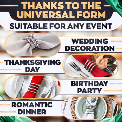 Silver Napkin Rings Set of 8 – Elegant Napkin Ring Holders, Sturdy Metal Holiday Table Decor for Weddings, Parties and Family Dinners, Great Kitchen Gifts Idea, Graduation Table Decorations for Events