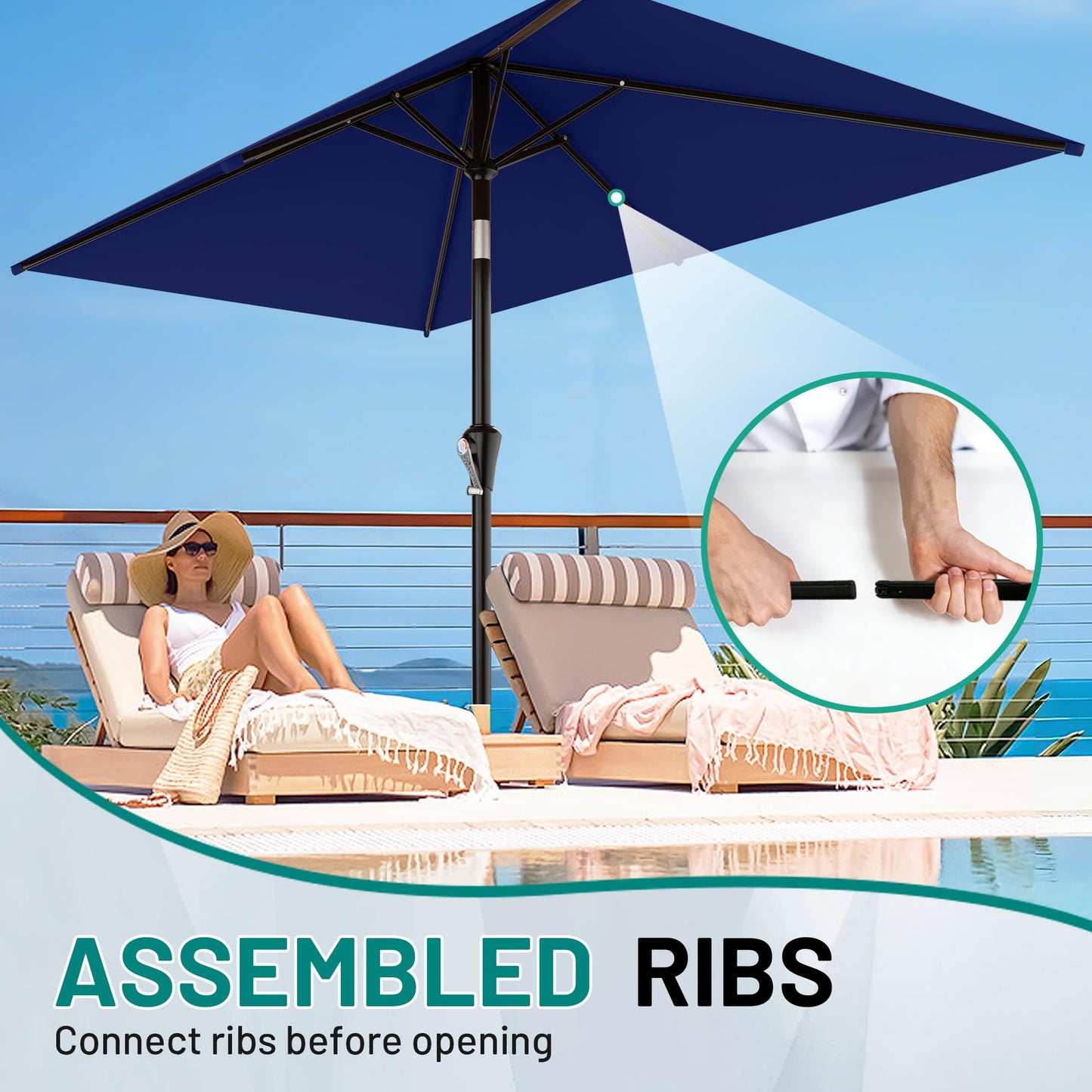 AreShark 6.5' x 10' Rectangular Patio Umbrellas for Outdoor, Outdoor Table Umbrella, Large Outdoor Patio Umbrellas with 6 Sturdy Ribs for Pool, Garden, Deck & Market (Navy)