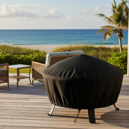 Sunnydaze 58-Inch Fire Pit Cover Round - Outdoor Fire Pit Cover - Weather-Resistant PVC with Drawstring Closure - Durable Protection for All Seasons - Black