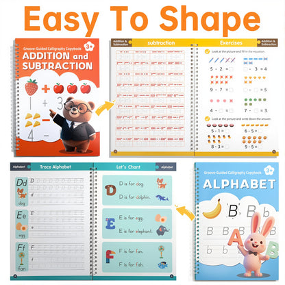 KAK Magic Grooved Writing Practice, grooved Handwriting Practice for Kids 6 Books Ages 3-8, Includes Pen Grips & 10 Refills,Preschool Learning