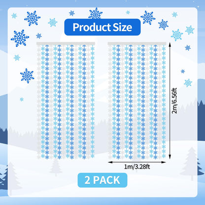 Avikosi 2 Pack Snowflake Foil Fringe Curtains, 3.3×6.6 ft Blue Tinsel Backdrop Streamers for Frozen Theme Birthday, Winter Wonderland Party, Baby Shower, Holiday Wall Decor