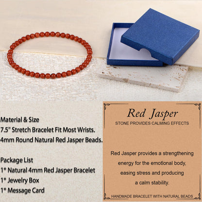 LPBeads Handmade Natural Gemstone Stretch Elastic 4mm Red Jasper Bracelet Healing Crystal Round Stone Beads Jewelry Gifts for Women Men