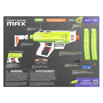 Dart Zone Max Omnia Pro Gen 3 Foam Dart Blaster–150 FPS Full Auto Foam Dart Blaster for Adults–Electric Foam Blaster–Elite Blaster for Ages 14+ with 30 Half Length Darts, Sight, Mags, Stock & Eyewear