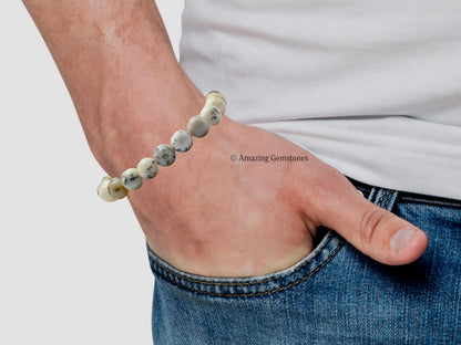 Amazing Gemstone Crystal Bracelet for Women Men's Gifts - Protection Healing Crystal Bracelet - 8mm Gemstone Beaded Stretchable Bracelet Pulseras Para Hombres Mujer Stocking Stuffers Mothers Day Gift (Dendrite Opal)