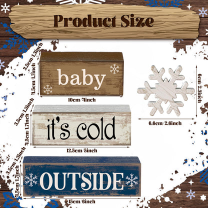 Moucuny 4 Pcs Winter Wooden Tabletop Decor Snowflake Tiered Tray Decor Winter Centerpiece Rustic Snow Block Signs Farmhouse Table Shelf Decoration for Home Office Party