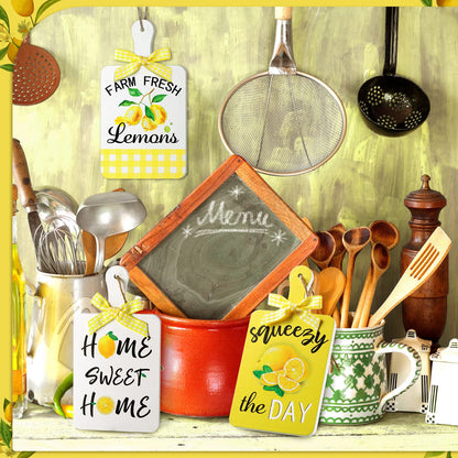 Yookeer 3 Pieces Wooden Hanging Signs Wall Decor Farmhouse Wood Hanging Signs for Home Kitchen(Lemon)