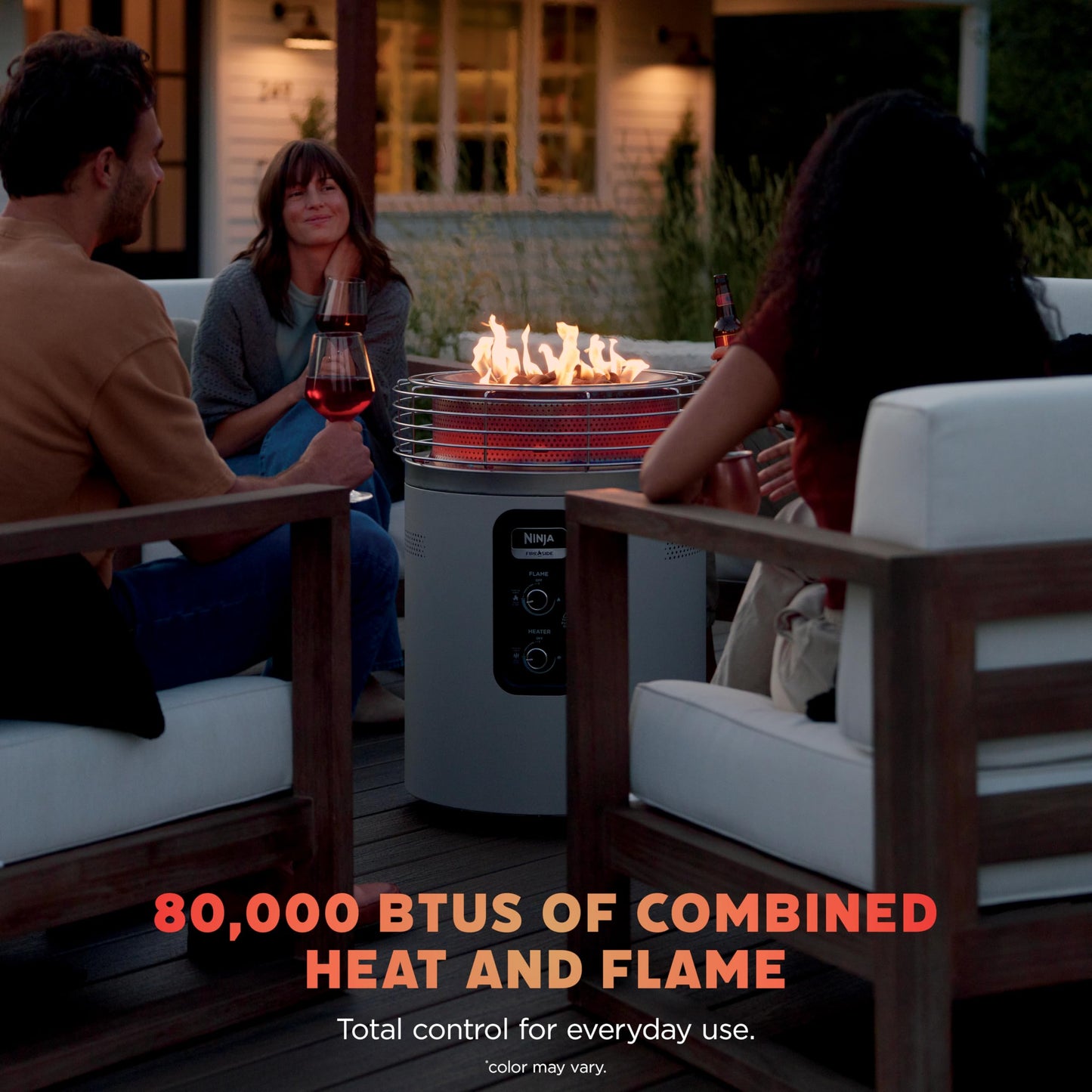 Ninja Fireside360™ Outdoor Heater & Fire Pit | 3 Modes: Flame, Heat, Flame & Heat | Portable for Patio, Deck, Camping, Beach | Easy Control Smokeless Flames | Push to Start Ignition | Stone | OF101ST