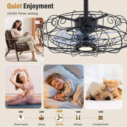 Kuailkag Waterproof Gazebo Fan 20-Inches,Outdoor Ceiling Fan with Light and Remote,APP,3CCT 6-Speeds Plug-in Patio Fans for Outside Porch Pergola(Black)