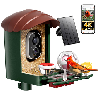 HEAPETS Bird Feeder with Camera Solar Powered, 4K UHD Video, AI Bird Recognition, Auto Capture with Instant Notifications, IP65 Weatherproof, Gifts for Seniors Bird Watchers, Brown