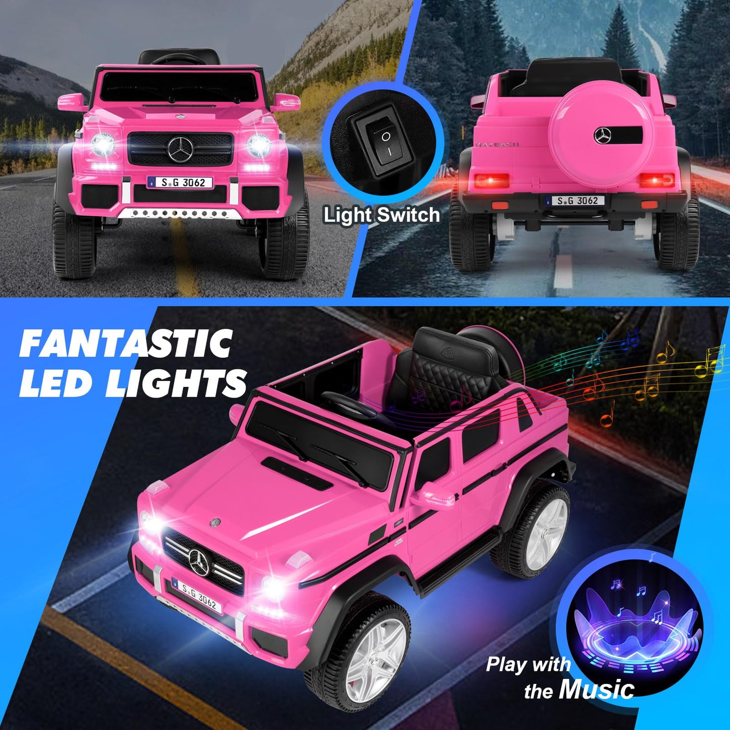 JOYLDIAS Ride On Cars, Licensed Mercedes-Benz Maybach G650S, 12V7AH Battery Powered Toy Electric Car for Kids W/LED Underglow Lights,Remote Control, 2 Motors, 3 Speeds, Music, Bluetooth,Horn,Pink
