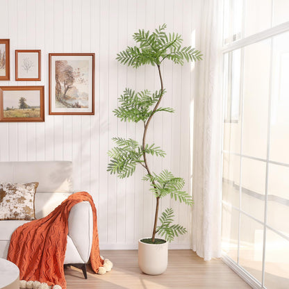VeriNatural Artificial Jacaranda Tree 7FT Tall,Faux Plants Indoor – Lifelike Adjustable Branches Fake Trees with White Planter for Living Room, Bedroom, Office,Home Decor