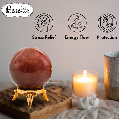 Amazing Gemstone Strawberry Quartz Crystal Ball with Stand - 2 Inches Crystal Sphere Meditation Balls for Witchcraft and Decorative Balls